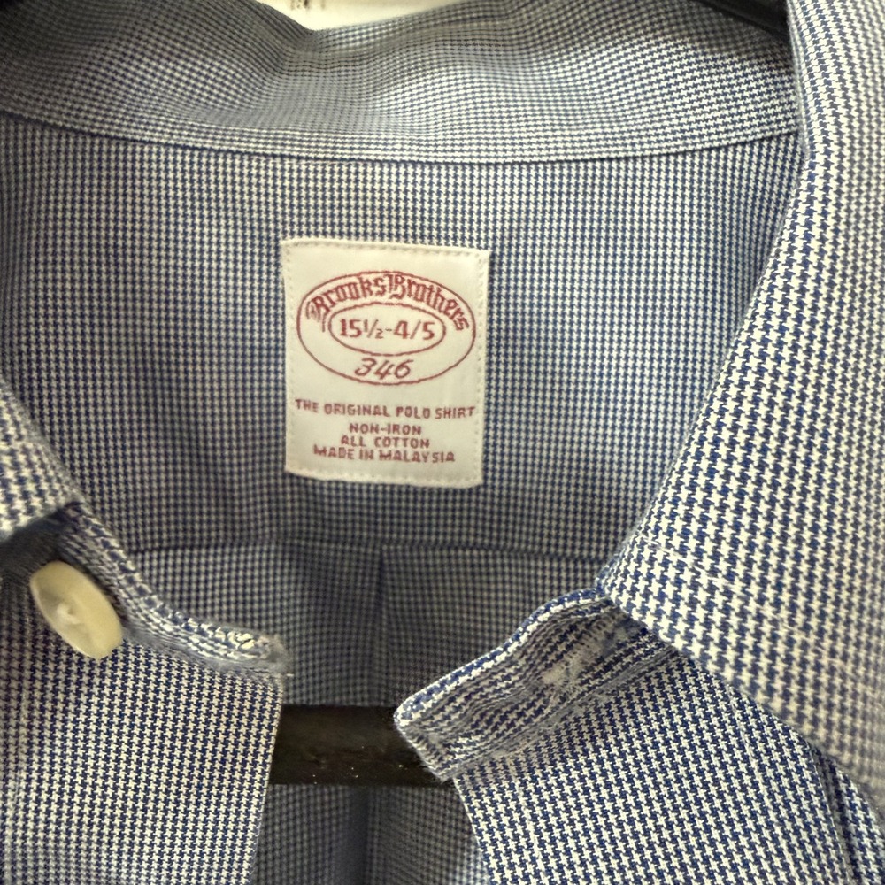 Brooks Brothers 346 Dress Shirt Mens 15.5 4/5 Blue White Micro Houndstooth